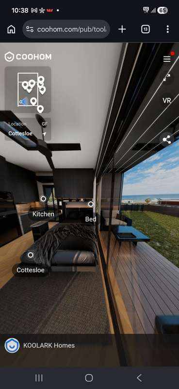 KOOLARK HOMES Cottesloe interior virtual-reality walkthrough shown in the Coohom interface