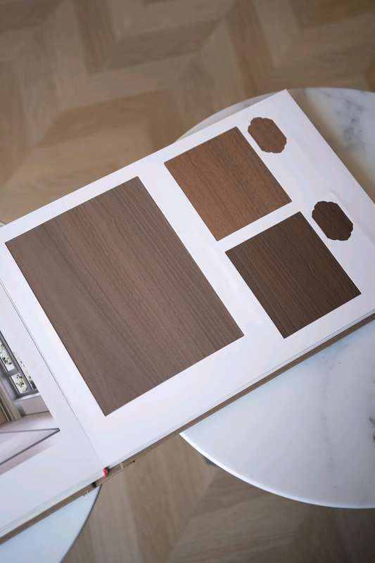 Dark timber material samples used for KOOLARK HOMES premium modular home interiors