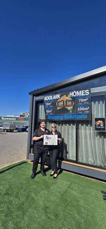 KOOLARK HOMES and Bunnings Homebase display with The Cottesloe Compact Luxury Black Edition, Mariesa from 10X Grant Cardone Business and PerthGrow