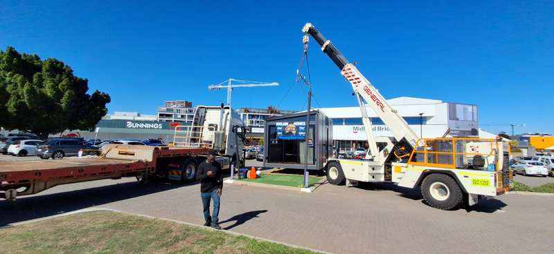 KOOLARK HOMES modular display module being lifted by crane at Homebase in Perth