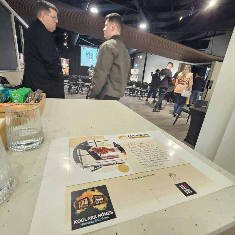 KOOLARK HOMES display material at a PerthGrow Property and Finance seminar in the Homebase function room