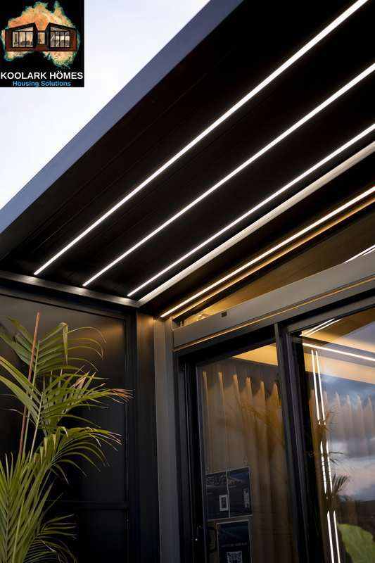 Integrated exterior lighting on a KOOLARK HOMES modular home display