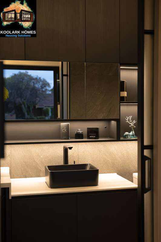 Premium bathroom basin and joinery in a KOOLARK HOMES modular home display